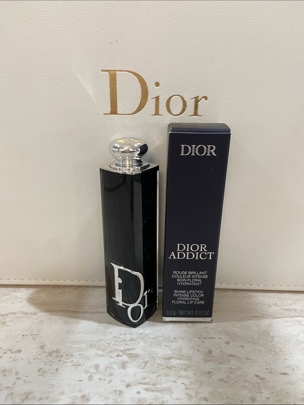 Dior Addict Shine Lipstick 682 Pink Bloom- Black & Silver Accents